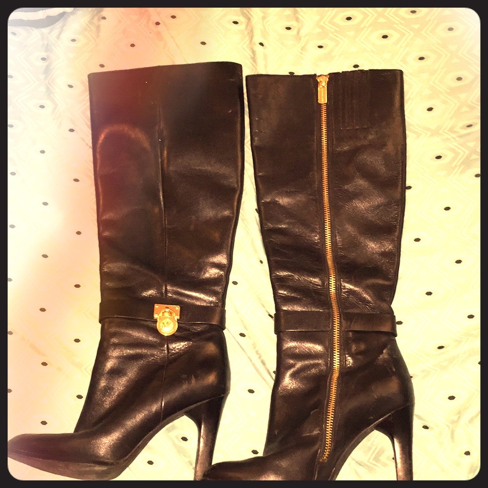 Michael Kors black leather stiletto boots